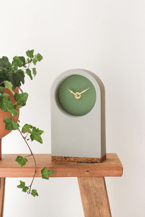 Handmade Concrete Grey & Green Desk Clock - Tall