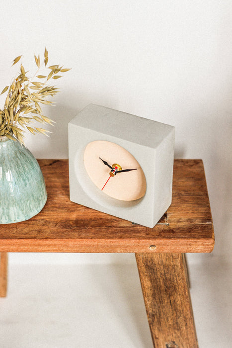 Handmade Concrete & Peach Desk Clock - Square