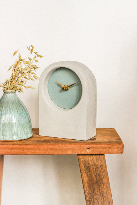 Handmade Concrete & Dusty Blue Desk Clock - Short