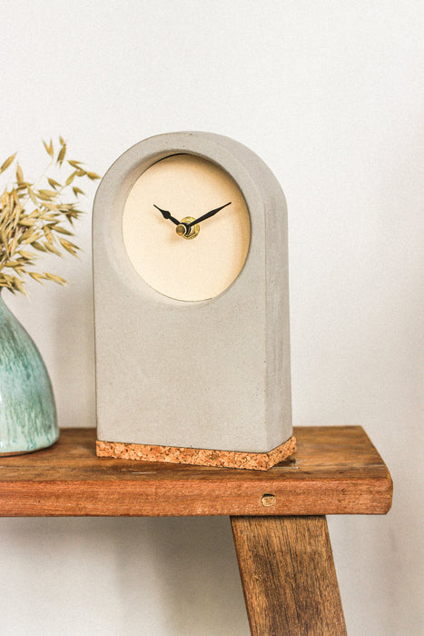 Handmade Concrete & Butter Desk Clock with Cork Base