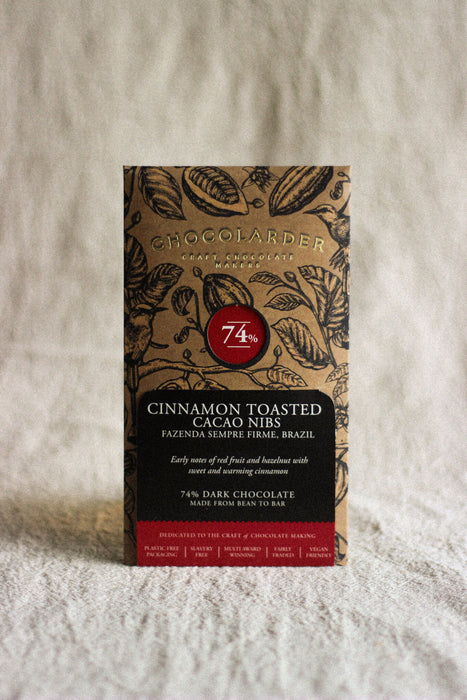 Cinnamon Toasted Nibbed Cacao 74% Dark Chocolate