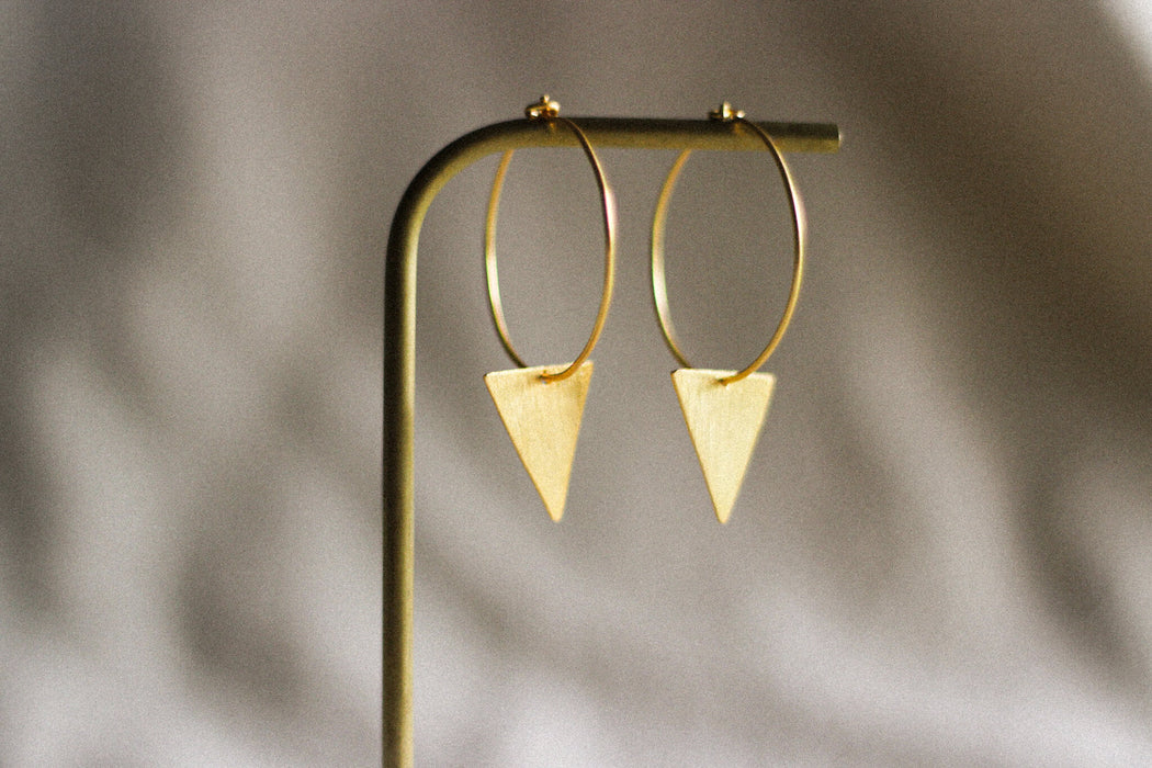 Gold Triangle Drop Hoops