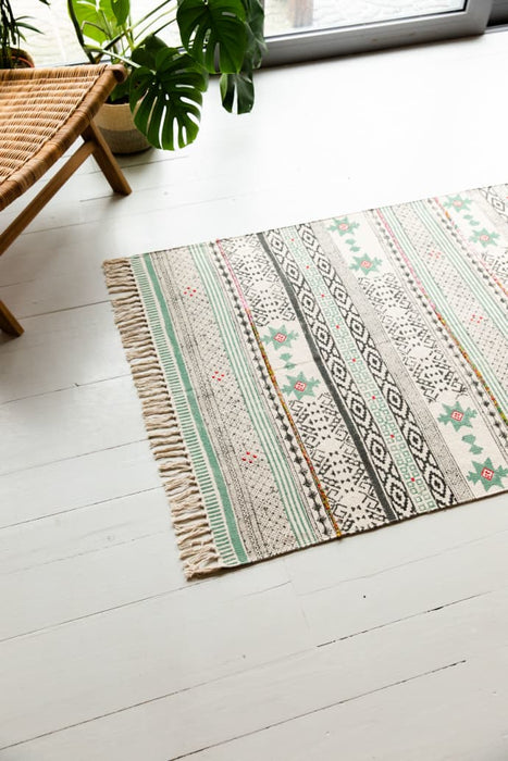 Dusty Green Hand Block Printed Rug (2 Sizes)