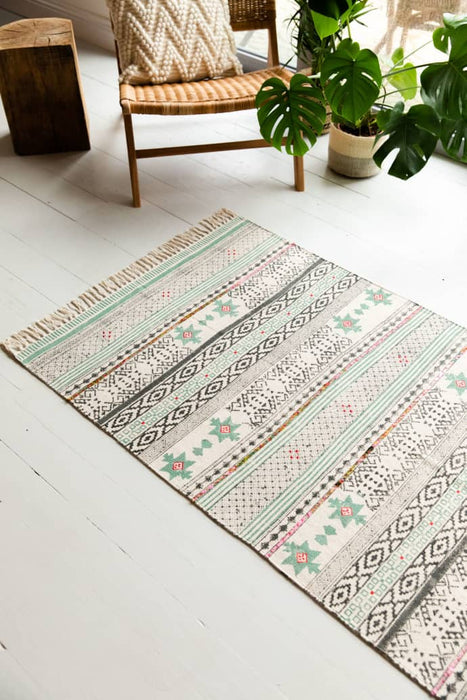 Dusty Green Hand Block Printed Rug (2 Sizes)