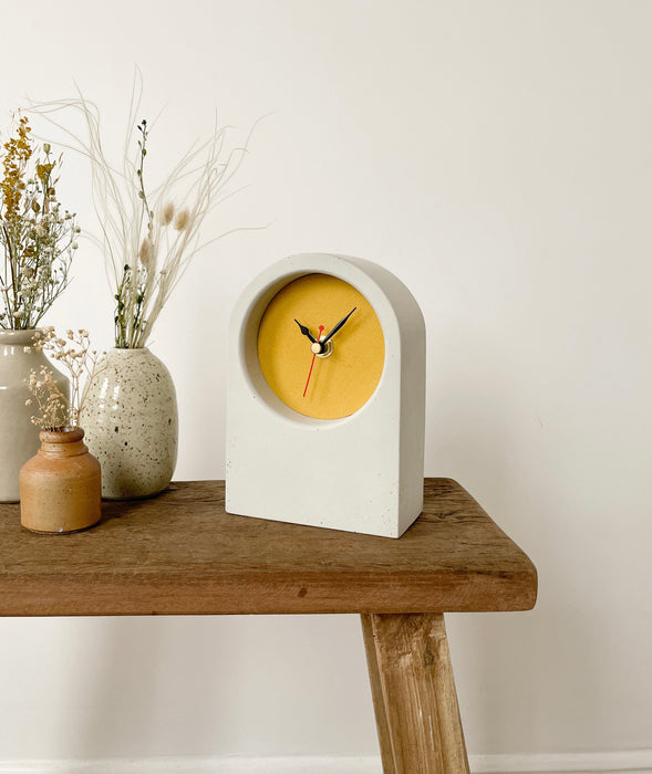 Handmade Concrete & Mustard Desk Clock