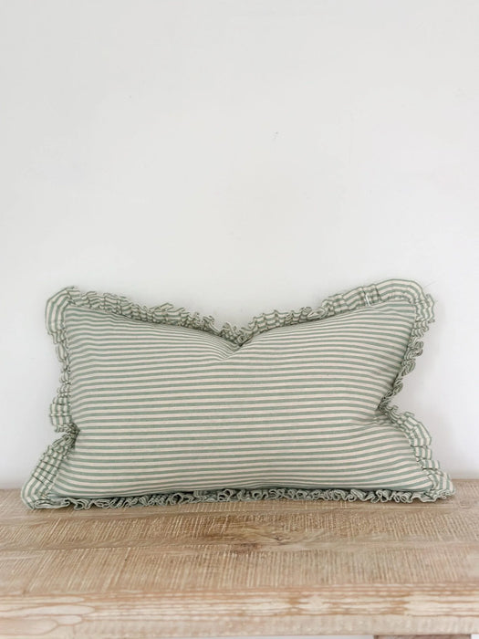 Darcy Sage Green Stripe Ruffle Cushion - 50x30cm