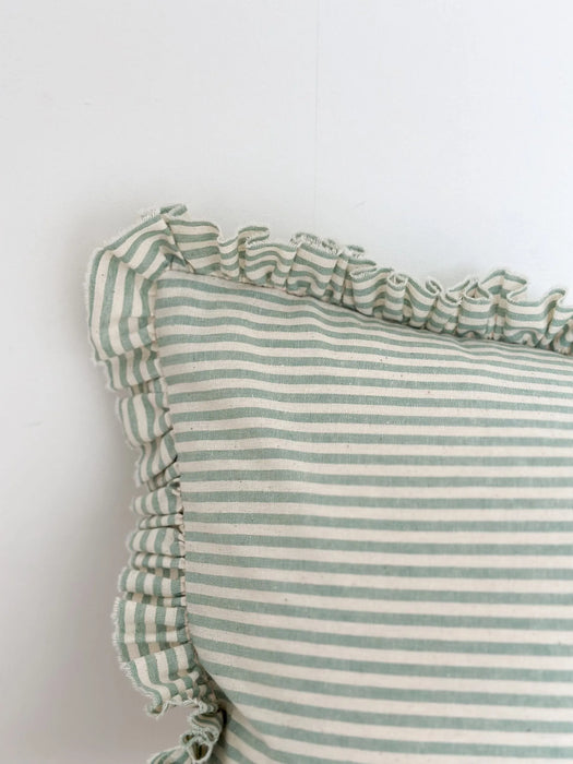 Darcy Sage Green Stripe Ruffle Cushion - 50x30cm
