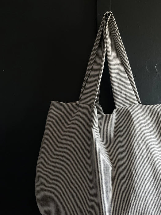 Washed Linen Day Bag - Dark Grey Stripe