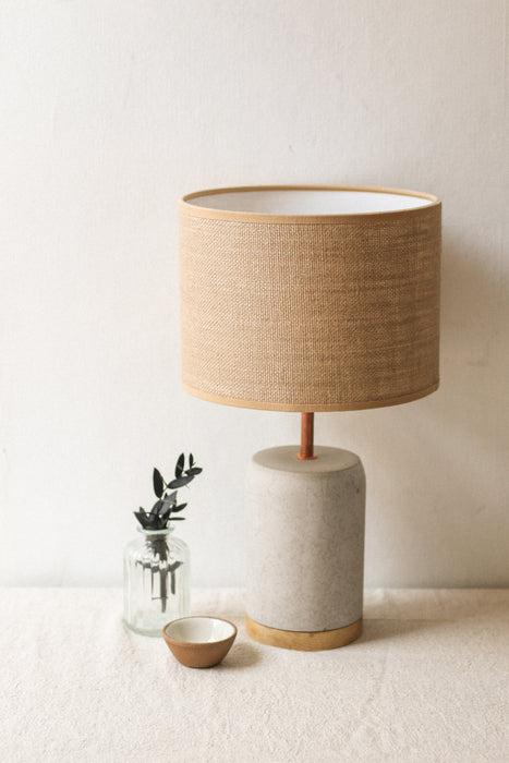Slim Concrete & Copper Lamp with Oak Wood Base