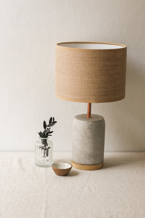 Slim Concrete & Copper Lamp with Oak Wood Base