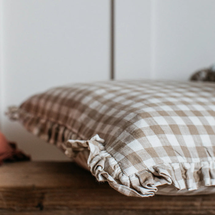 Oli Natural Gingham 100% Linen Cushion