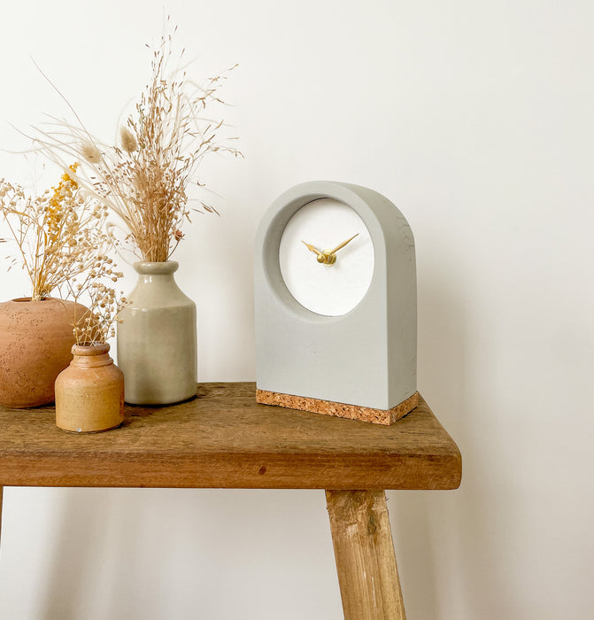 Handmade Concrete & White Desk Clock with Cork Base