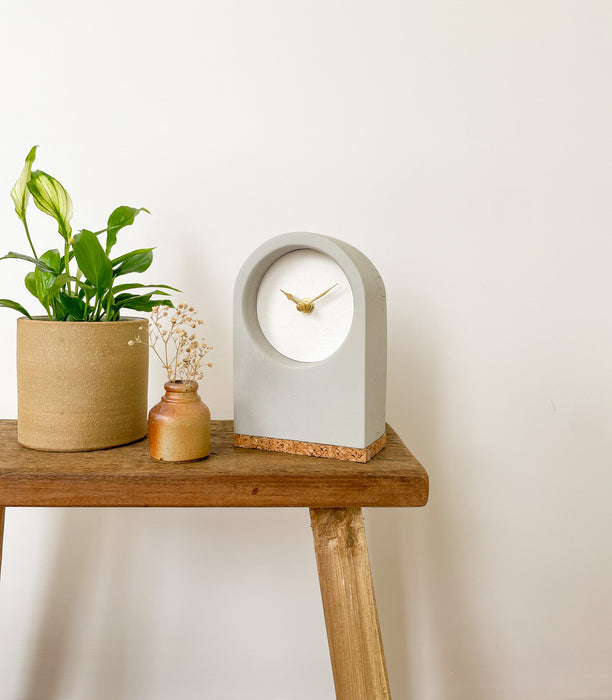 Handmade Concrete & White Desk Clock with Cork Base