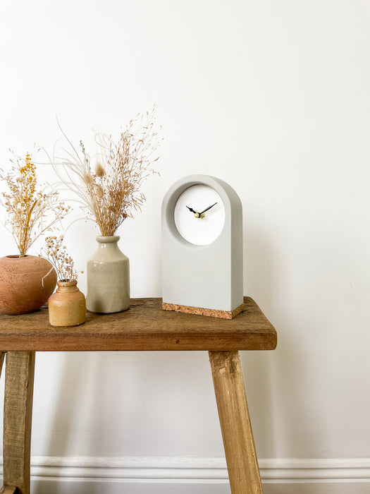 Handmade Concrete Grey & White Desk Clock with Cork Base