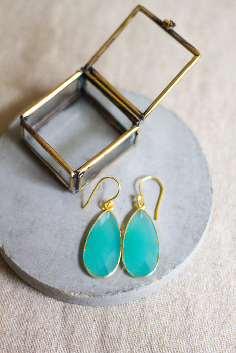 Aqua Chalcedony Drop Earrings
