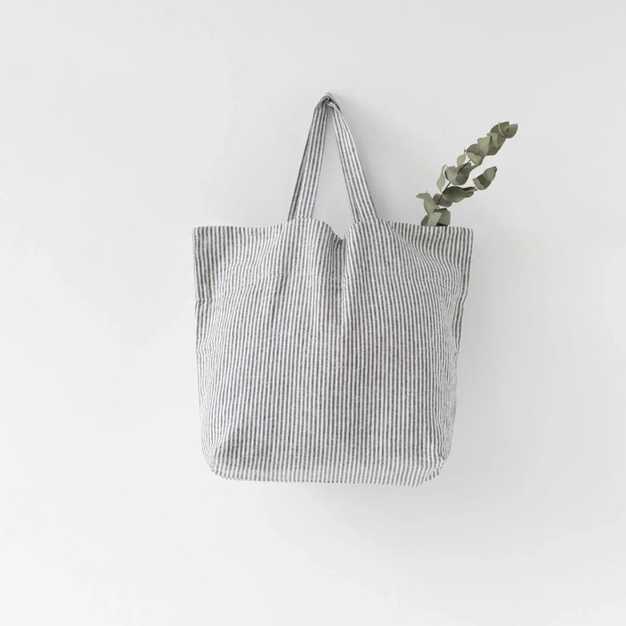 Linen Big Bag - Thin Black Stripes