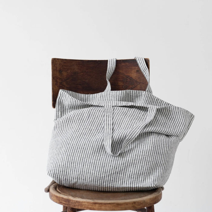 Linen Big Bag - Thin Black Stripes