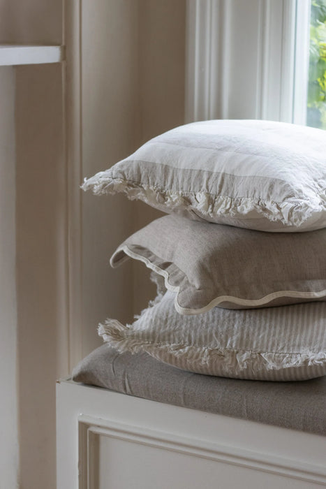 Hallie Natural Wide Stripe Ruffle Linen Cushion - 45x45cm