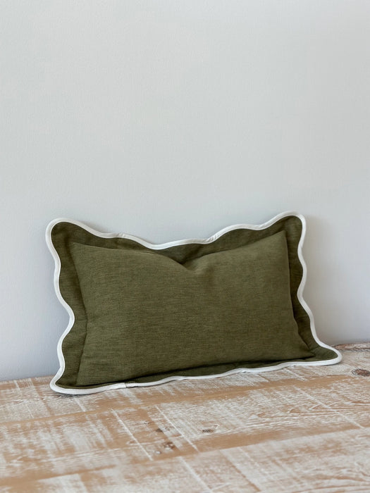 Chloe Olive Scalloped Edge Cushion - 50x30cm