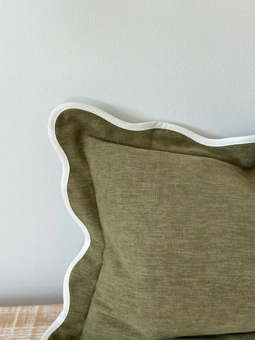 Chloe Olive Scalloped Edge Cushion - 50x30cm