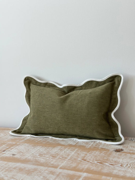 Chloe Olive Scalloped Edge Cushion - 50x30cm