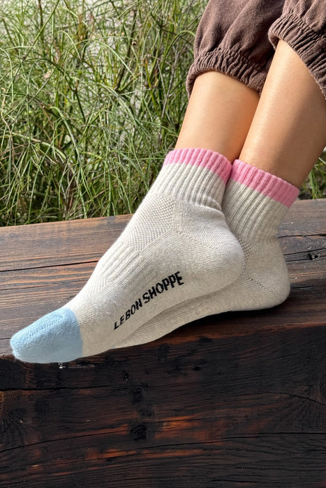 Grey Pink Colour Block Girlfriend Socks