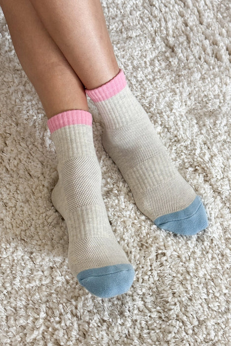 Grey Pink Colour Block Girlfriend Socks