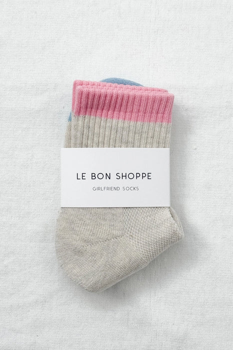 Grey Pink Colour Block Girlfriend Socks