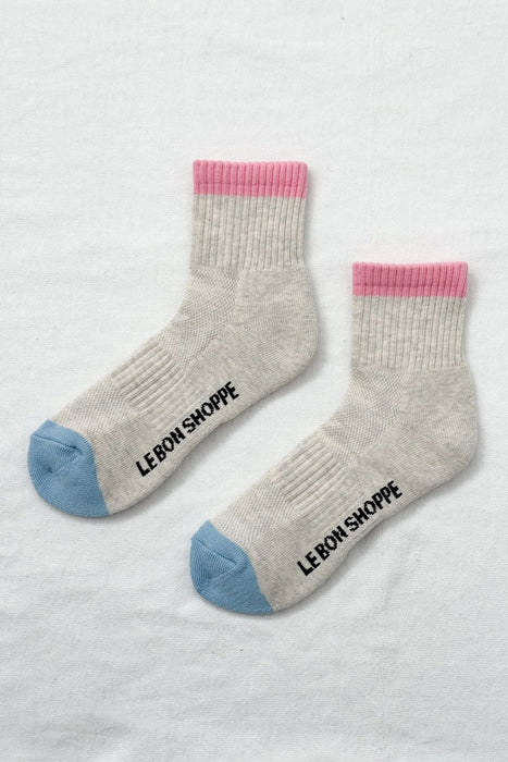 Grey Pink Colour Block Girlfriend Socks