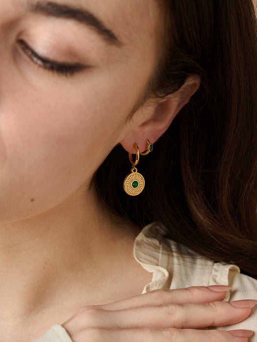 Gold Emerald Boheme Hoops