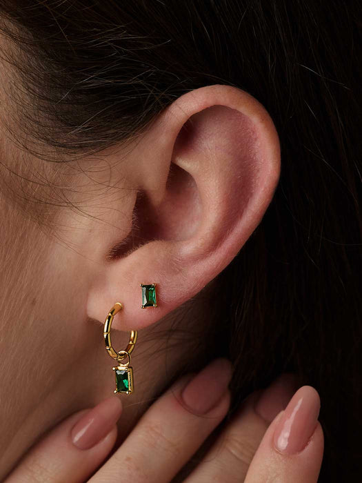 Gold Emerald Open Hoops
