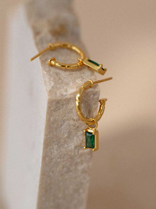 Gold Emerald Open Hoops