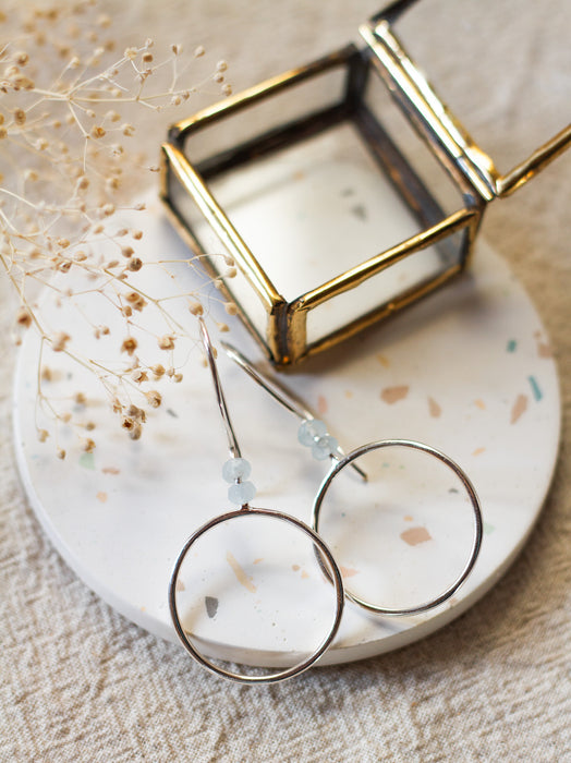 Silver Stone Hoop Drops