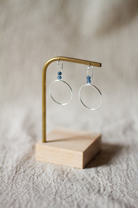 Silver Stone Hoop Drops