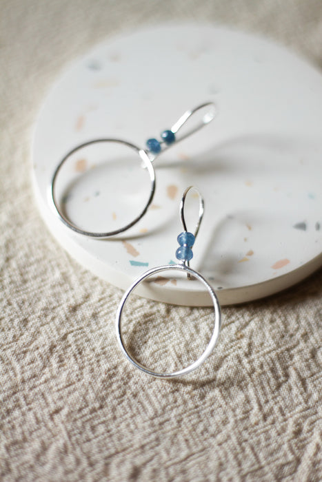 Silver Stone Hoop Drops