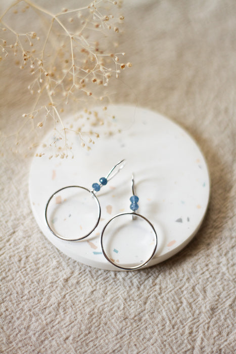 Silver Stone Hoop Drops