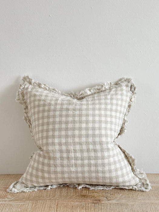 Hallie Natural Gingham Ruffle Linen Cushion - 45x45cm