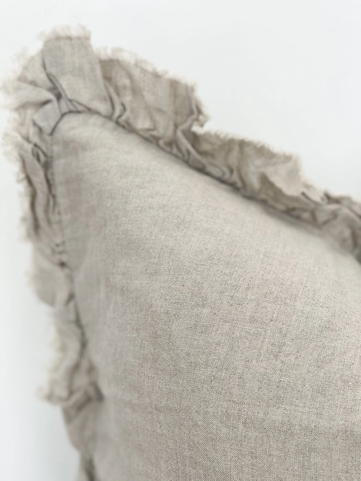 Hallie Natural Beige Ruffle Linen Cushion - 53x53cm