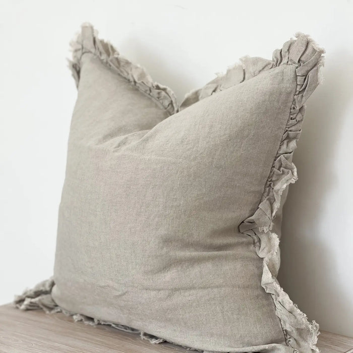 Hallie Natural Beige Ruffle Linen Cushion - 53x53cm
