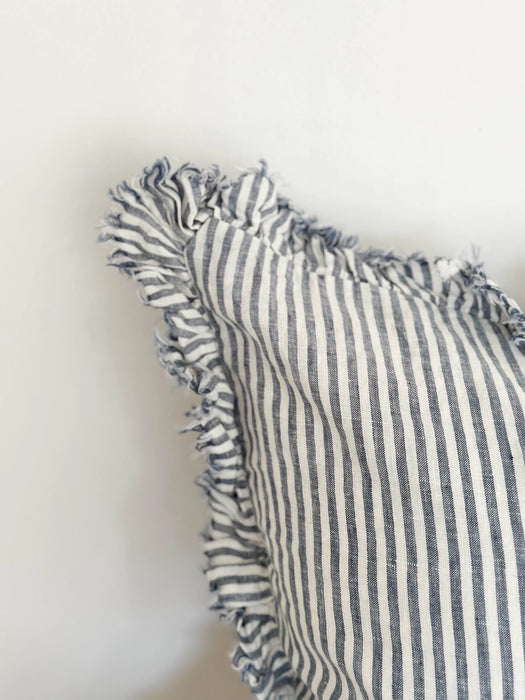 Hallie Navy Stripe Ruffle Linen Cushion - 45x45cm