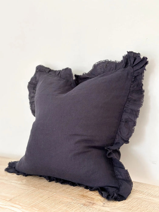 Hallie Navy Ruffle Linen Cushion - 53x53cm