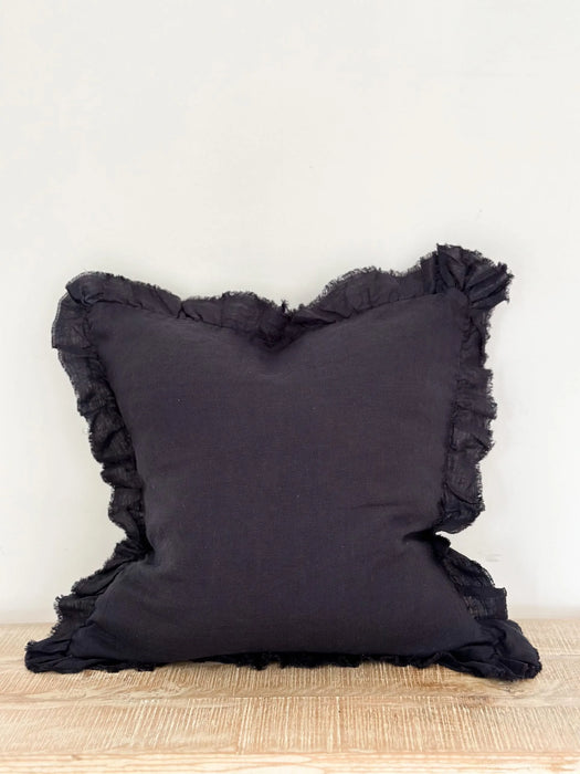 Hallie Navy Ruffle Linen Cushion - 53x53cm