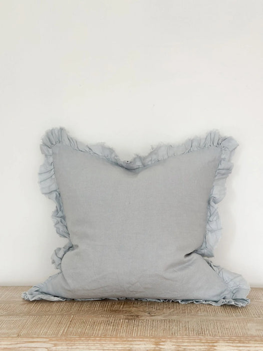 Hallie Dusty Blue Ruffle Linen Cushion - 45x45cm
