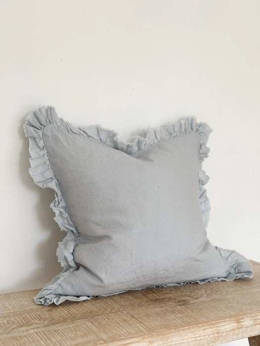 Hallie Dusty Blue Ruffle Linen Cushion - 45x45cm