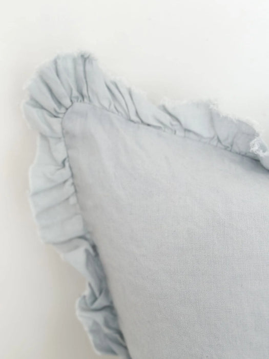 Hallie Dusty Blue Ruffle Linen Cushion - 45x45cm