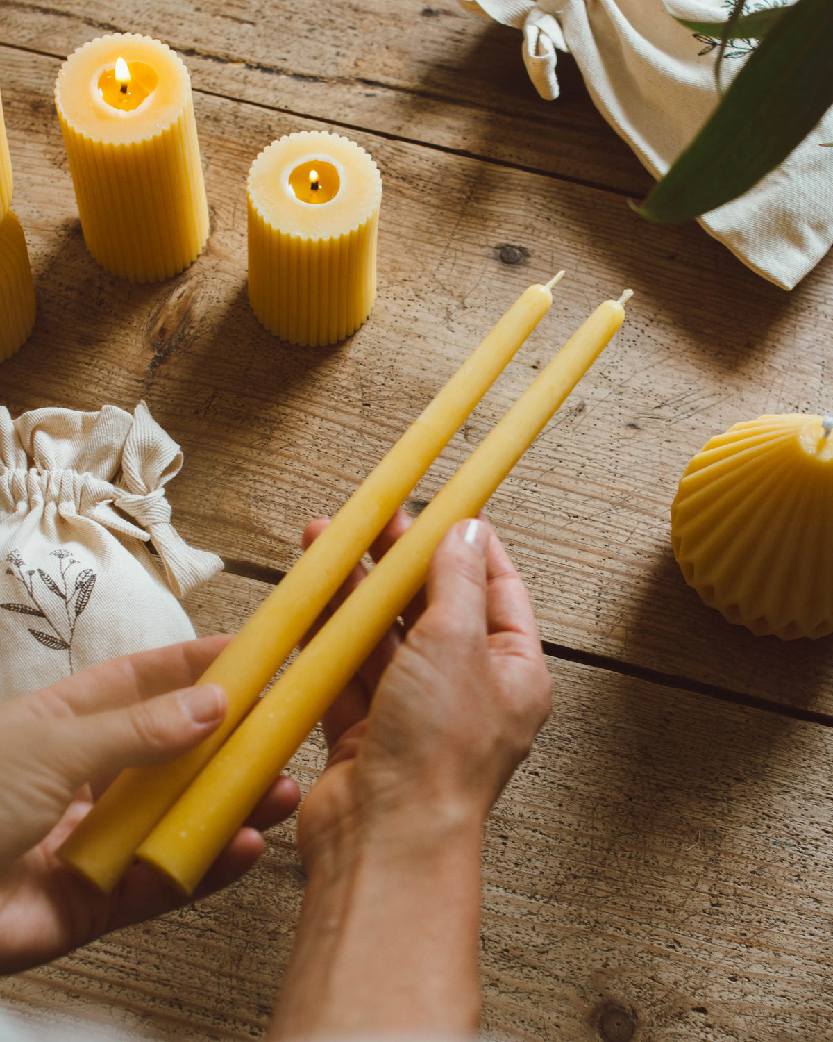 Artisan Beeswax Dinner Candles Set of 2 The Painted Bird