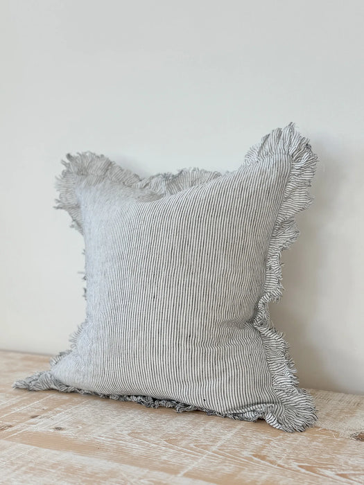 Hallie Pinstripe Ruffle Linen Cushion - 45x45cm