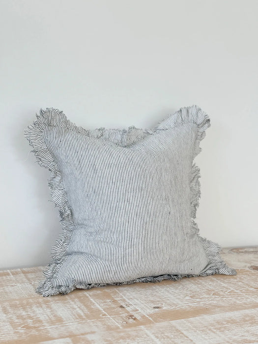 Hallie Pinstripe Ruffle Linen Cushion - 45x45cm