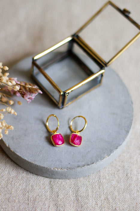 Gold Simple Stone Hoops