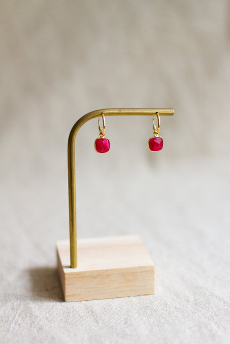 Gold Simple Stone Hoops